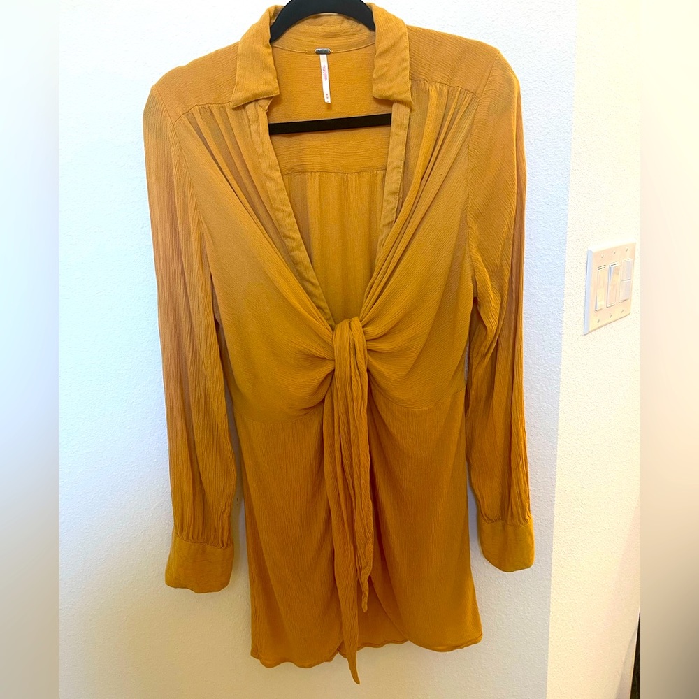 Women's Mustard Tie-Front Blouse